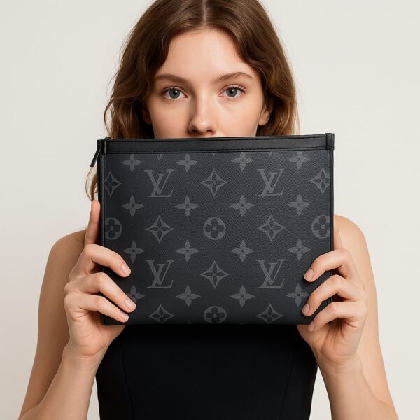 ⁦Louis Vuitton – Monogram Eclipse Pouch (Black) Shadow Luxe⁩ - الصورة ⁦2⁩