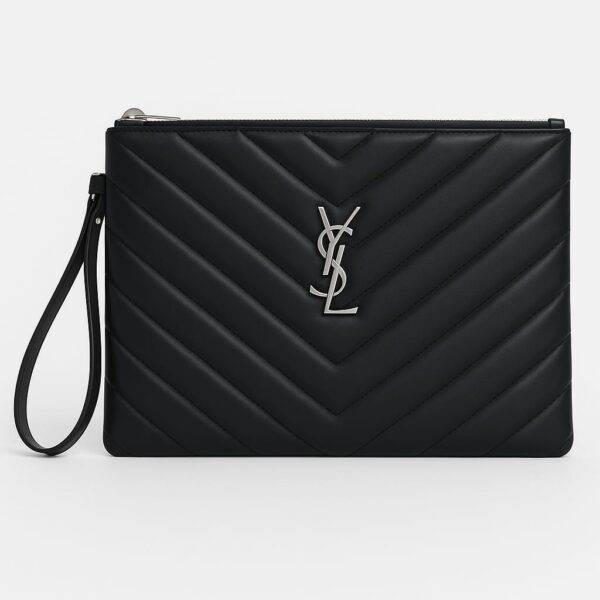 ⁦YSL Quilted Leather Clutch (Gold / Silver Logo)⁩ - الصورة ⁦4⁩