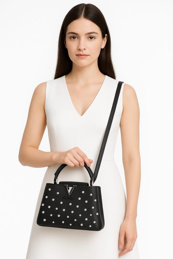 ⁦LV Capucines Mini Studded Black Leather – 20x25 cm⁩ - الصورة ⁦3⁩